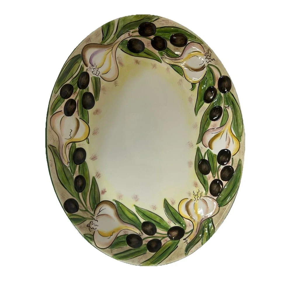 Clay Art Olives & Garlic Oval Serving Bowl 19